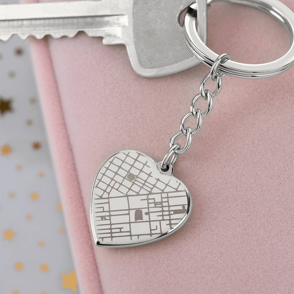 Engraved Map Keychain – Personalised Heart Map Keepsake, Stainless Steel Gift