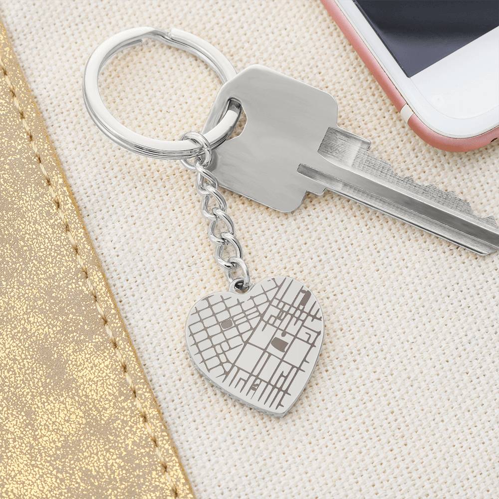 Engraved Map Keychain – Personalised Heart Map Keepsake, Stainless Steel Gift