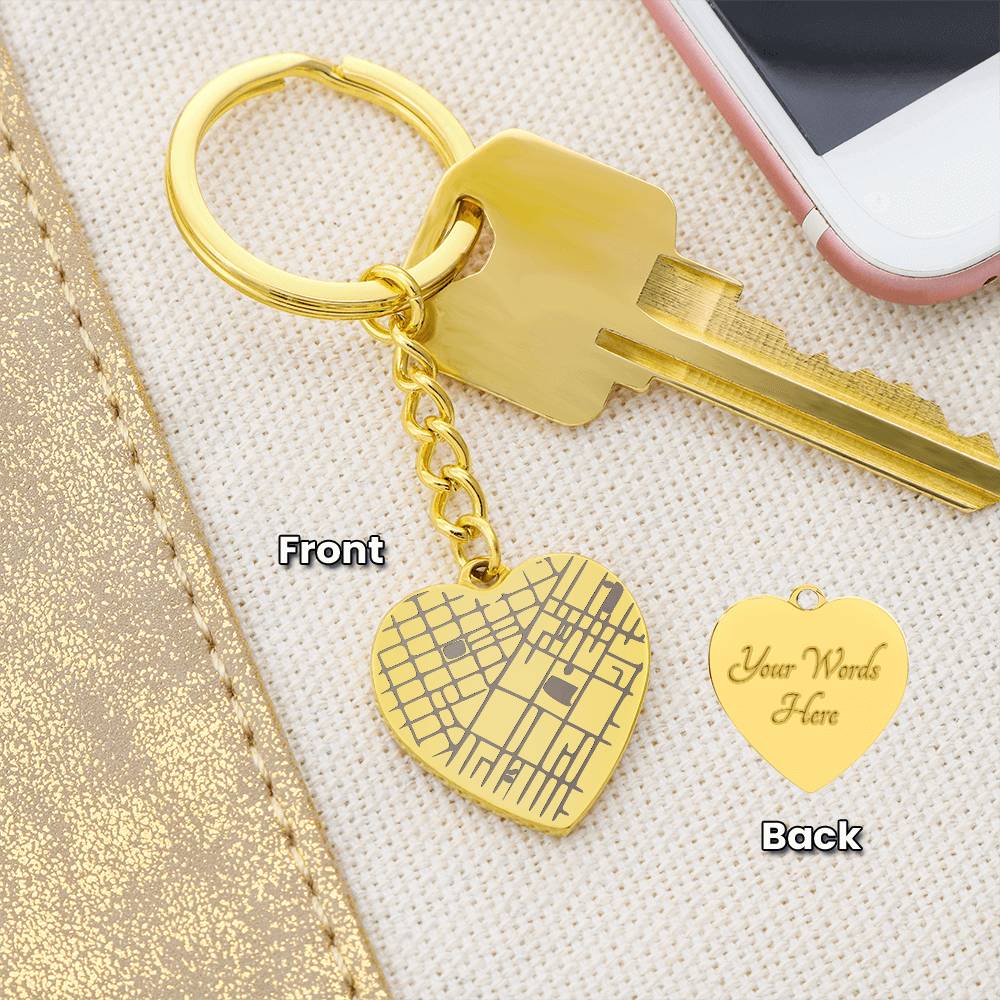 Engraved Map Keychain – Personalised Heart Map Keepsake, Stainless Steel Gift
